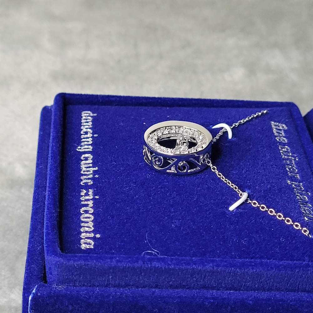 Sparkle Allure Dancing Cubic Zirconia Pure Silver Over Brass Cable Moon Necklace - Picture 6 of 8